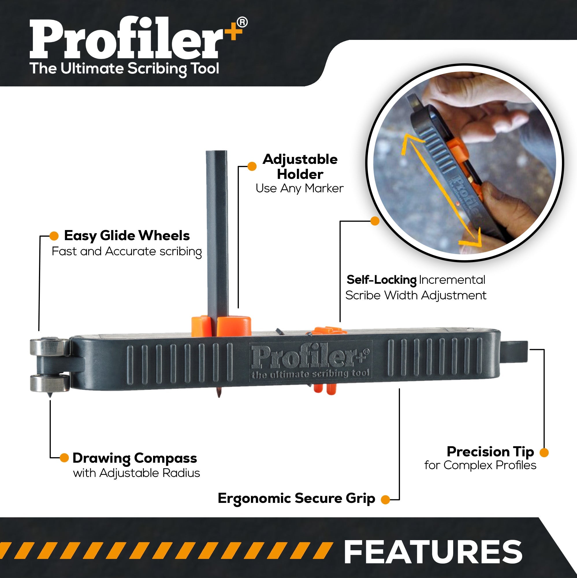 4 In 1 Scribing Tool Plastic Adjustable Profile Scriber Ruler
